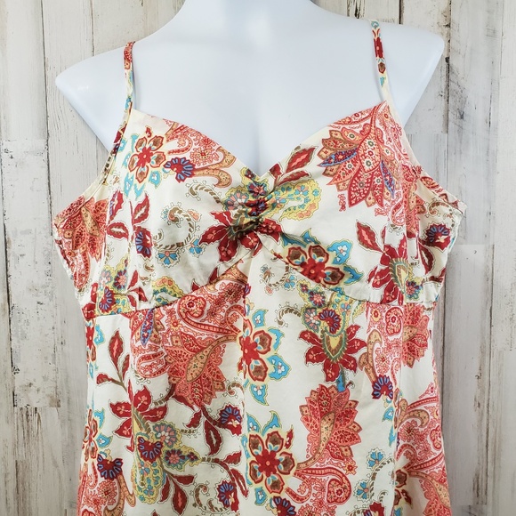 Uniform John Paul Richard Womens Top L Cream Floral Asymmetrical Tiered Hem U2 - Picture 2 of 5